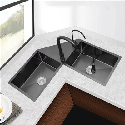 Wastafel dapur sudut hitam